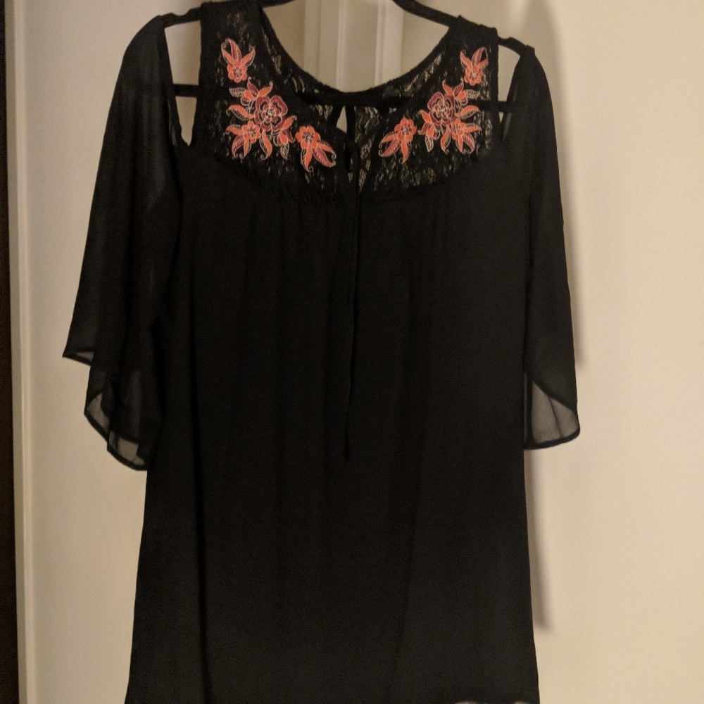 Black dress w/pink embroidery NWOT
